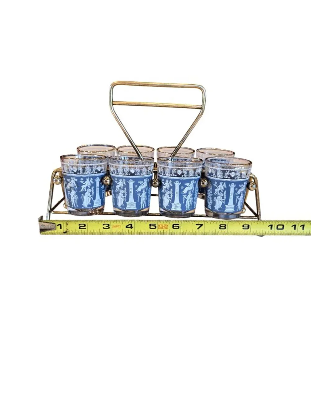Vintage Corinthian Blue Hellenic Jasperware Jeannette Glass Company Barware Set